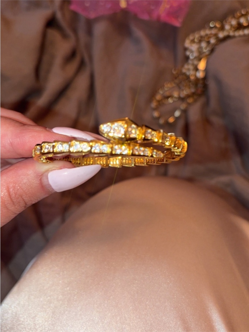 Bvlgari inspired - Gold-Tone Crystal Hinged Bangle Bracelet and ring-Women